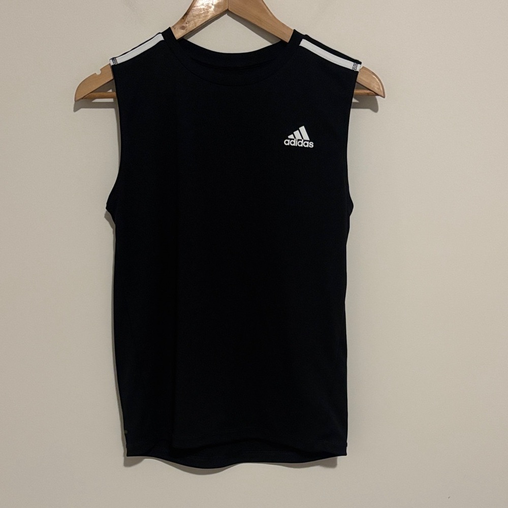 Adidas Black Sleeveless Shirt with White Stripes